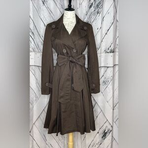 Trench Coat Full Flare Double Breasted Belted Brown Sz. L